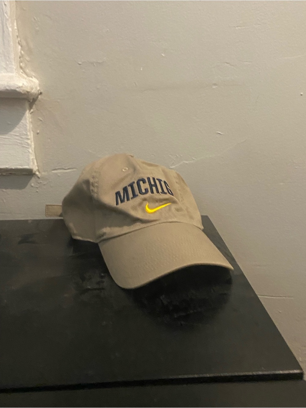 Nike Tan Baseball Cap with Navy 'MICHIGAN' and Yellow Swoosh